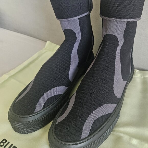 NWT Burberry Men's Black Knitted Stretch Sub High-top Sneakers - Picture 9 of 12